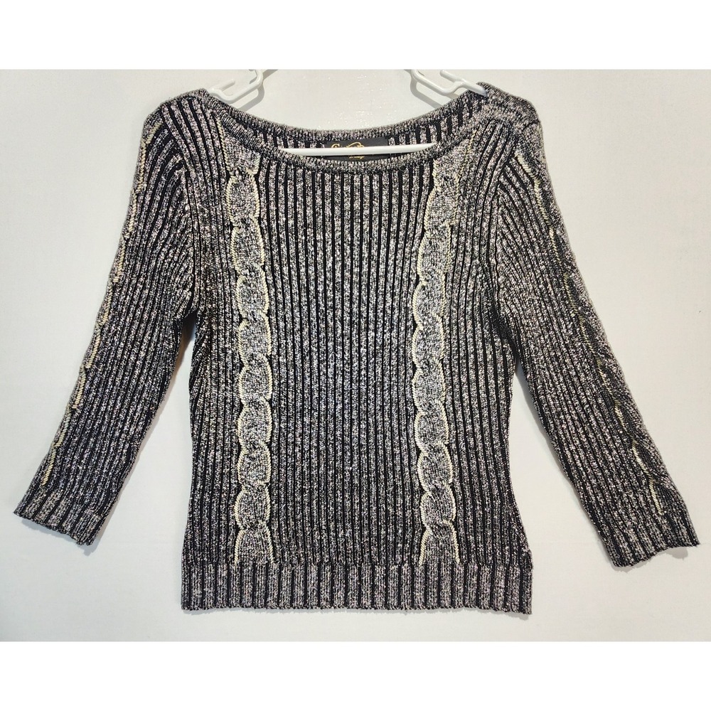 Christine‎ Phillipe Women's Vintage Elegant Beaded Knit Sweater Silver Size S